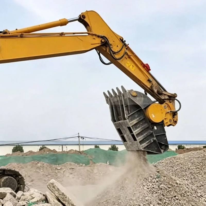 Heavy Equipment With Bucket - 岩石掘削機クラッシャーバケット油圧コンクリートジョークラッシングアタッチメント解体リサイクル重機
